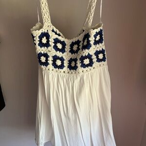Lulu's White and Blue Crochet Dress